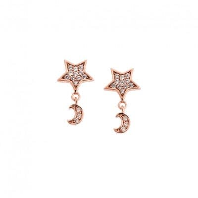 Silver 925° moon stud earrings with star and white zircon