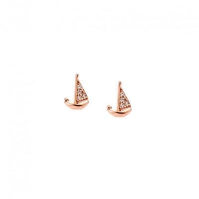 Women's pink gold plated silver earrings 925 with caravel and white cubic zirconia
