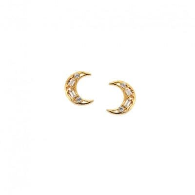 Silver 925° moon stud earrings with white zircon