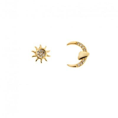 Earrings Silver 925° Moon stud with sun and white zircon