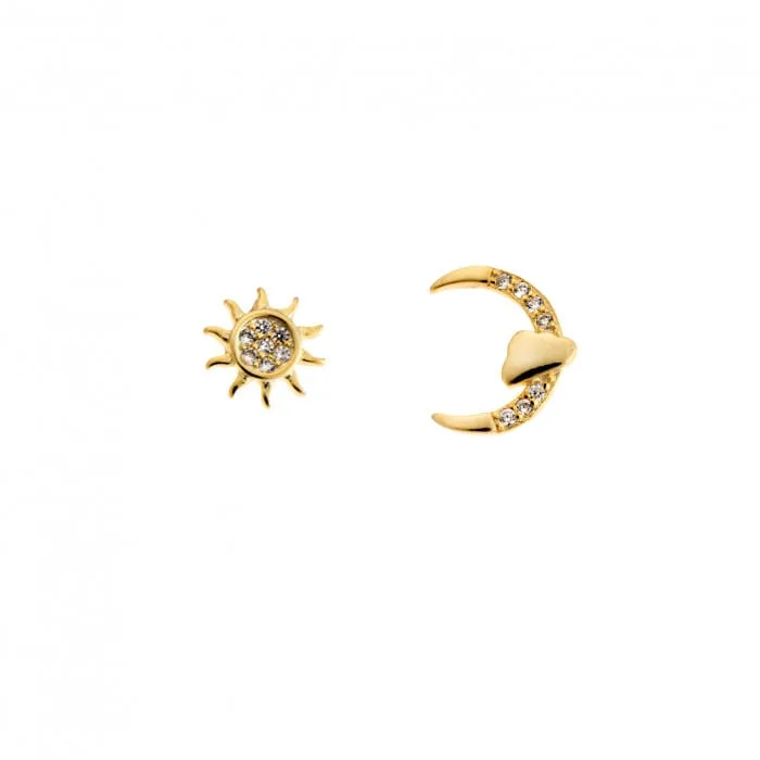 Earrings Silver 925° Moon stud with sun and white zircon