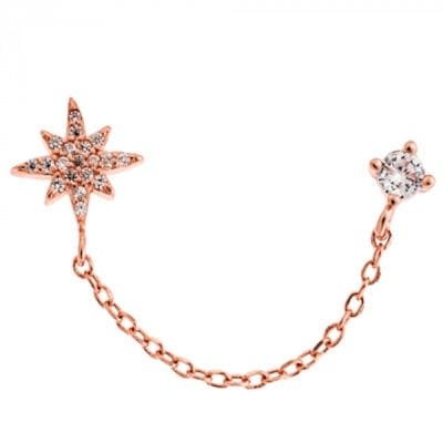 Earring Silver 925° Star chain with white zircon