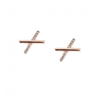 Women's pink gold plated silver earrings 925, with white cubic zirconia