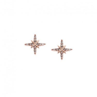 Women's pink gold plated silver earrings 925, stars with white cubic zirconia