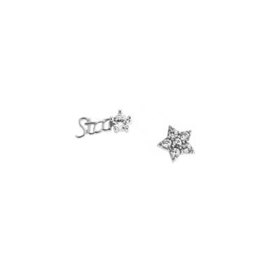 Women's silver earrings 925, stars with white cubic zirconia