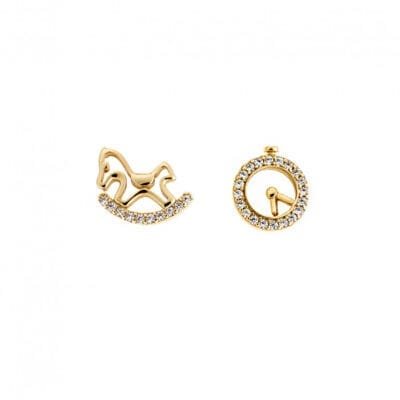 Earrings Silver 925° Stud with horse and watch made of white zircon