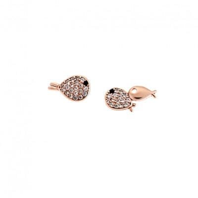Earrings Silver 925° Stud fish with white zircon