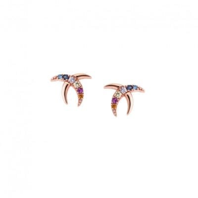 Women's pink gold plated silver earrings 925, with multicoloured stones