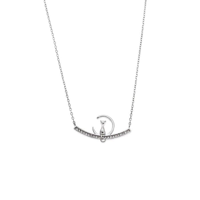 Women's necklace silver 925, moon with cat