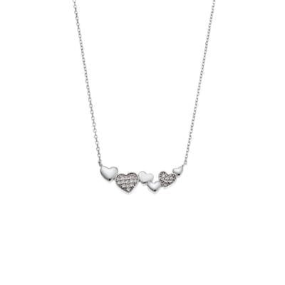 Women's necklace silver 925, with hearts and white cubic zirconia