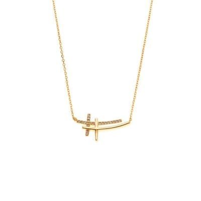 Κολιέ   Ασήμι 925° Μενταγιόν με   διπλός σταυρός με ζιργκόν σε χρυσό χρώμα