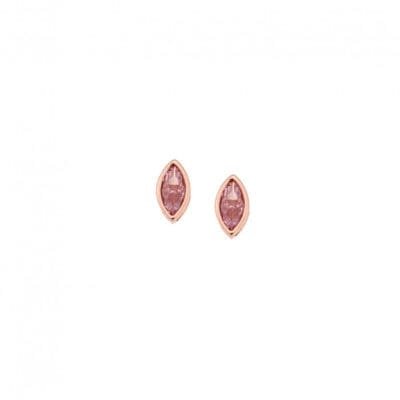 Rose gold plated sterling silver earrings, pink gold plated silver leaf with pink cubic zirconia