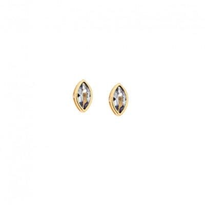 Yellow gold plated sterling silver earrings, leaf with aquamarine cubic zirconia