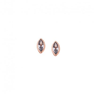 Rose gold plated sterling silver earrings, leaf with aquamarine cubic zirconia