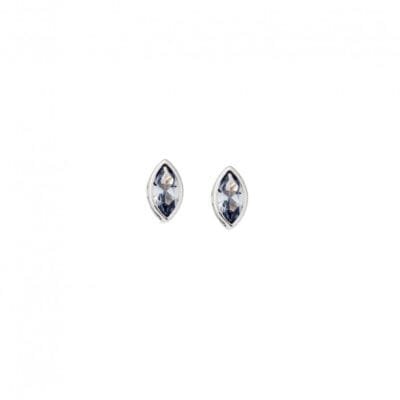 Earrings silver 925, leaf with aquamarine zirconia