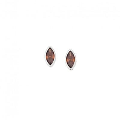 Earrings silver 925, leaf with brown cubic zirconia