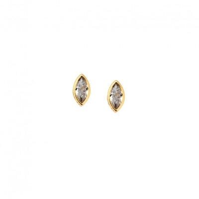 Yellow gold plated silver earrings 925, leaf with transparent cubic zirconia