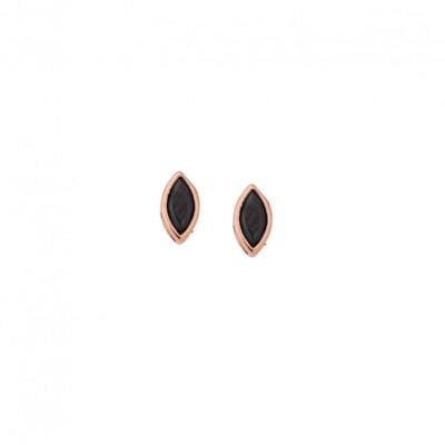 Rose gold plated silver earrings 925, leaf with black cubic zirconia