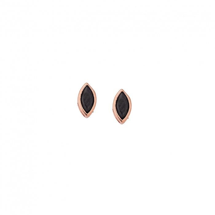 Rose gold plated silver earrings 925, leaf with black cubic zirconia