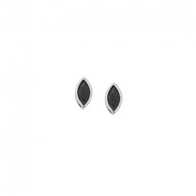 Silver earrings 925, leaf with black cubic zirconia