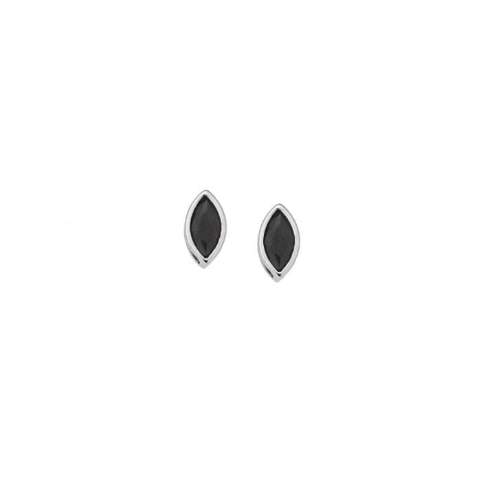 Silver earrings 925, leaf with black cubic zirconia