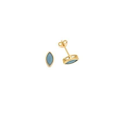 Σκουλαρίκια Ασήμι 925° Καρφωτά με φύλλο με τιρκουάζ ζιργκόν