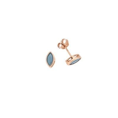 Rose gold plated sterling silver earrings, leaf with turquoise cubic zirconia
