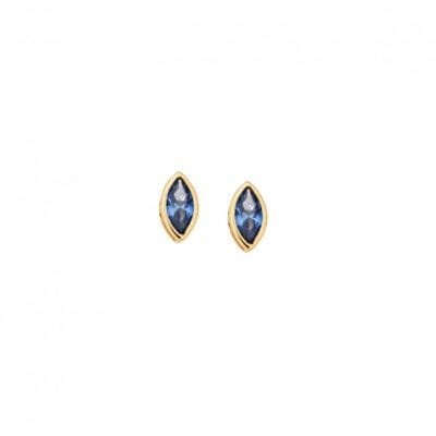 Yellow gold plated sterling silver earrings, leaf with light blue cubic zirconia