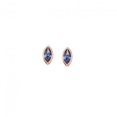 Rose gold plated sterling silver earrings, leaf with light blue cubic zirconia