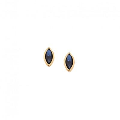 Yellow gold plated silver earrings 925, leaf with blue cubic zirconia