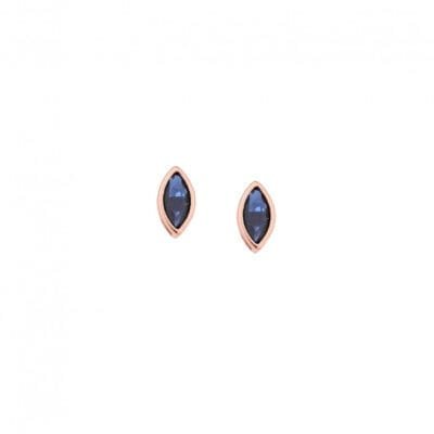 Rose gold plated silver earrings 925, leaf with blue cubic zirconia