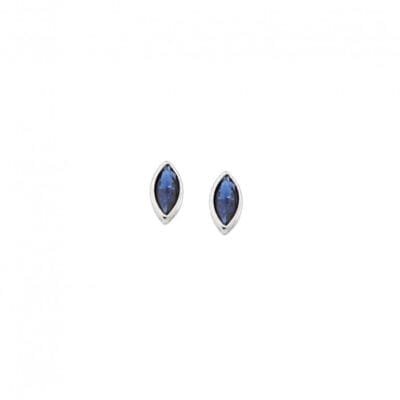 Earrings silver 925, leaf with blue cubic zirconia
