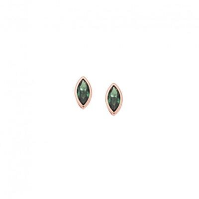 Rose gold plated sterling silver earrings, emerald zircon leaf