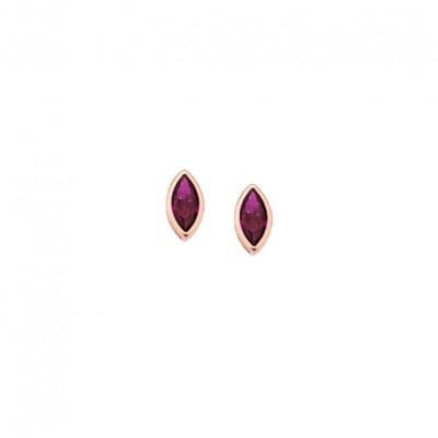 Rose gold plated sterling silver earrings, fuchsia cubic zirconia leaf