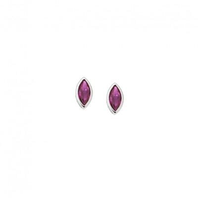 Earrings silver 925, leaf with fuchsia cubic zirconia