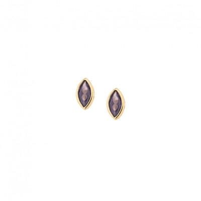 Yellow gold plated silver earrings 925, leaf with purple cubic zirconia