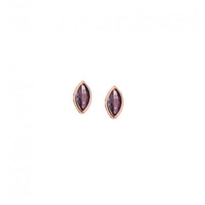 Rose gold plated sterling silver earrings, purple cubic zirconia leaf