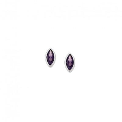 Earrings silver 925, leaf with purple cubic zirconia