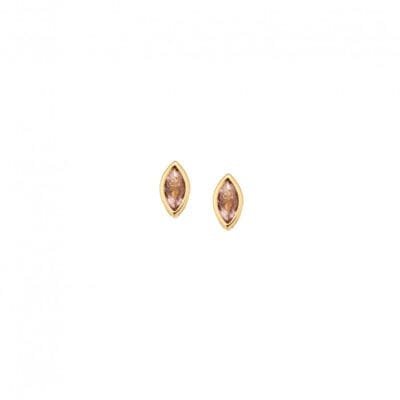 Yellow gold plated silver earrings 925, leaf with pink cubic zirconia