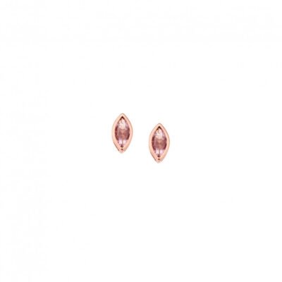 Rose gold plated sterling silver earrings, pink gold plated silver leaf with pink cubic zirconia
