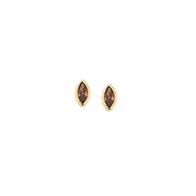 Yellow gold plated silver earrings 925, leaf with brown cubic zirconia