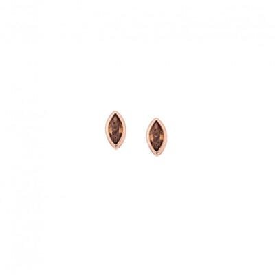 Rose gold plated silver earrings 925, leaf with brown cubic zirconia