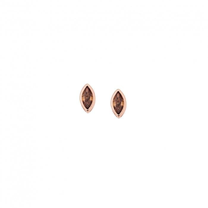 Rose gold plated silver earrings 925, leaf with brown cubic zirconia
