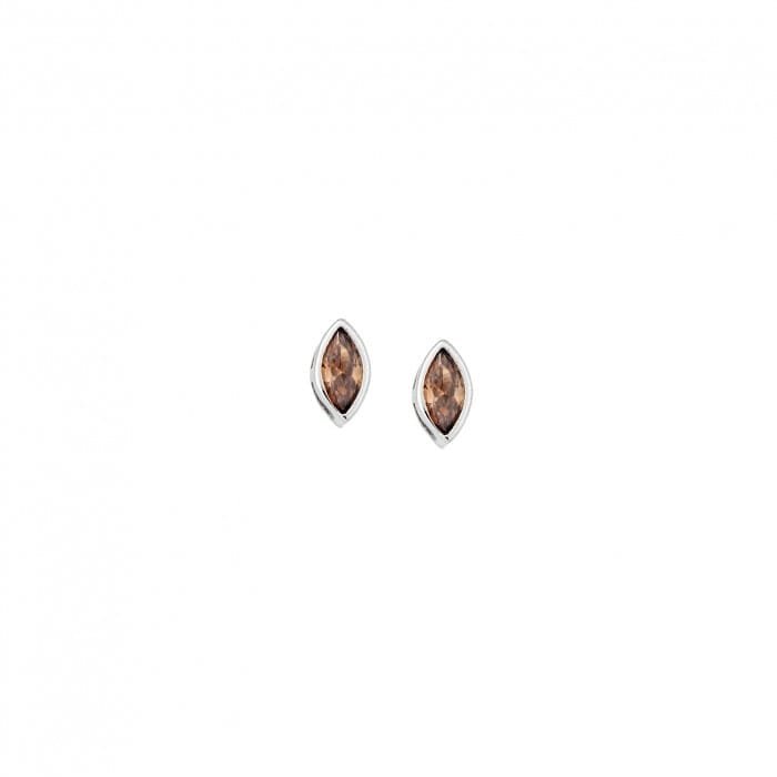 Earrings silver 925, leaf with brown cubic zirconia