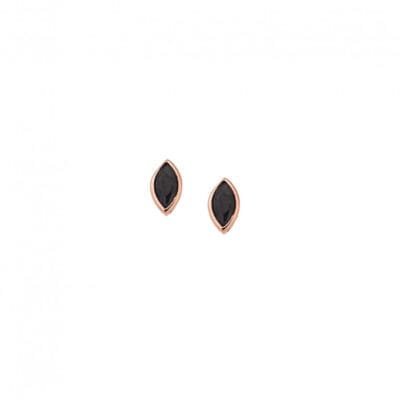 Rose gold plated silver earrings 925, leaf with black cubic zirconia