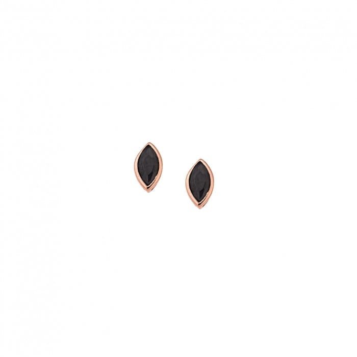 Rose gold plated silver earrings 925, leaf with black cubic zirconia