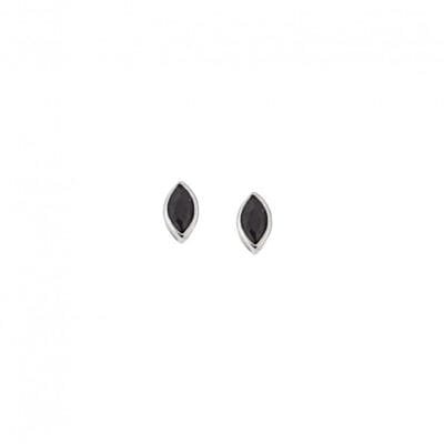 Silver earrings 925, leaf with black cubic zirconia