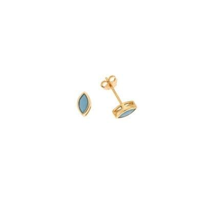 Gold plated silver earrings 925, leaf with turquoise cubic zirconia