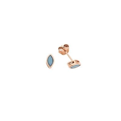 Rose gold plated sterling silver earrings, leaf with turquoise cubic zirconia