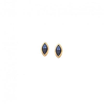 Yellow gold plated sterling silver earrings, leaf with light blue cubic zirconia